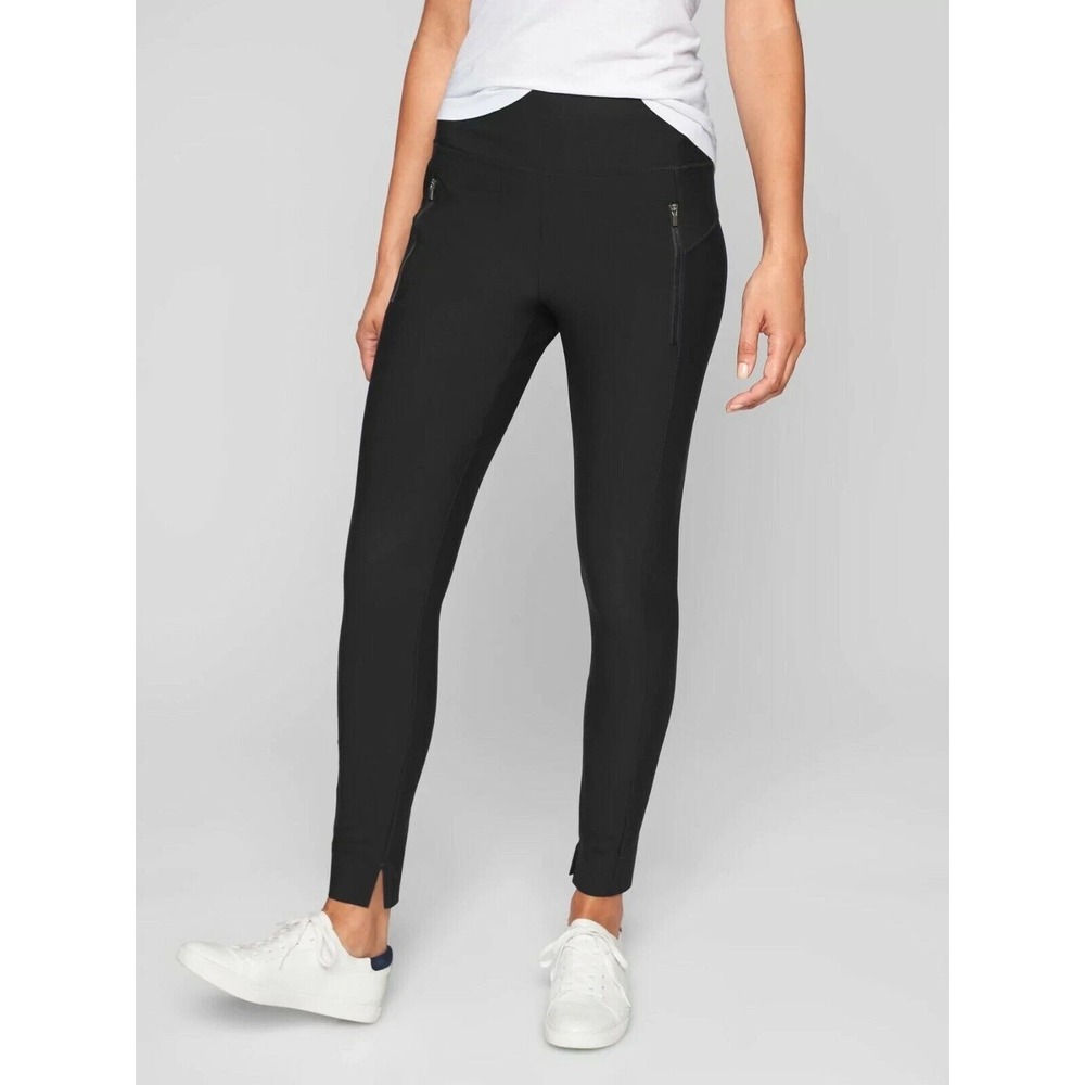 Athleta Stellar Tights Women's 2 Black Ankle Zip Stretch Pull On Casual Commute